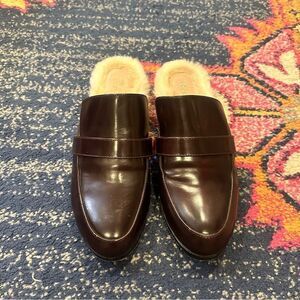 EUC Revolve Raye the Label Burgundy Fur Leather Loafer Mules 6.5